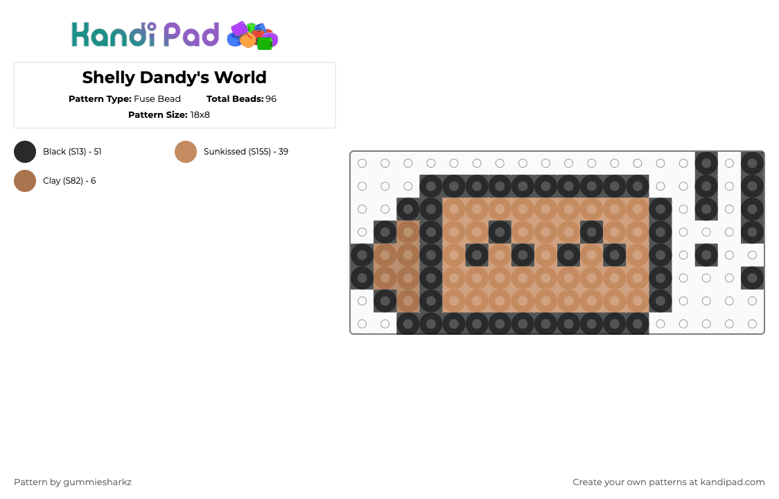 Shelly Dandy\'s World - Fuse Bead Pattern by gummiesharkz on Kandi Pad - tan,black