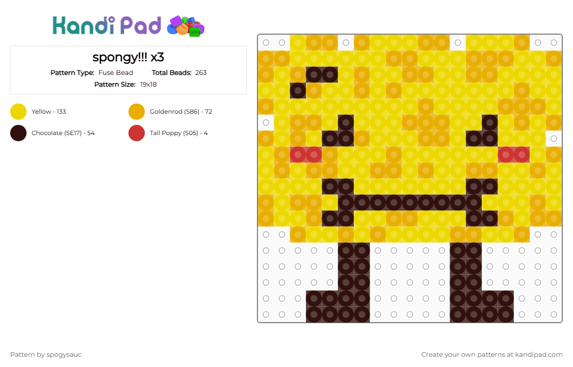 spongy!!! x3 - Fuse Bead Pattern by spogysauc on Kandi Pad - battle for dream island, bfdi, orange, spongy, yellow