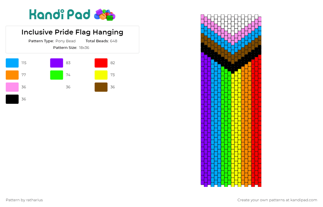 Inclusive Pride Flag Hanging - Pony Bead Pattern by ratharius on Kandi Pad - pride,flag,inclusion,diversity,unity,love,symbol,rainbow