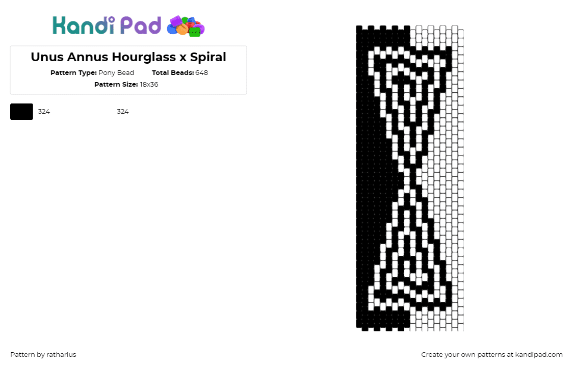 Unus Annus Hourglass x Spiral - Pony Bead Pattern by ratharius on Kandi Pad - unus annus,hourglass,markiplier,striking,black,white