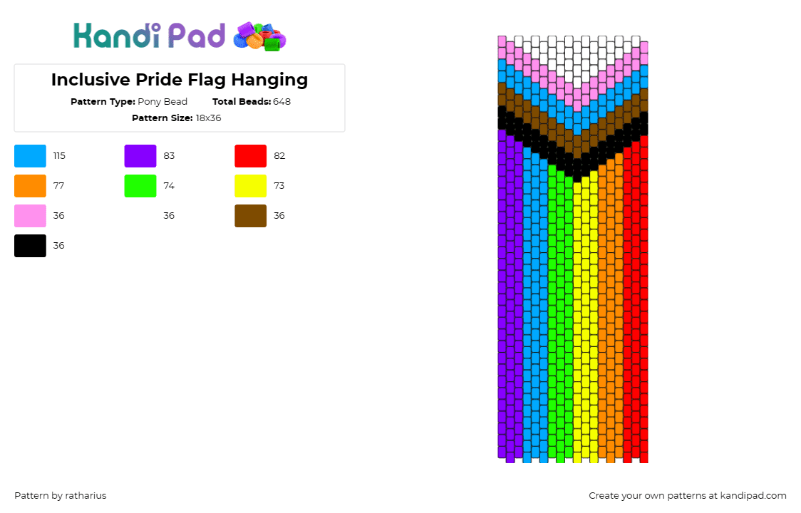 Inclusive Pride Flag Hanging - Pony Bead Pattern by ratharius on Kandi Pad - pride,flag,inclusion,diversity,unity,love,symbol,rainbow