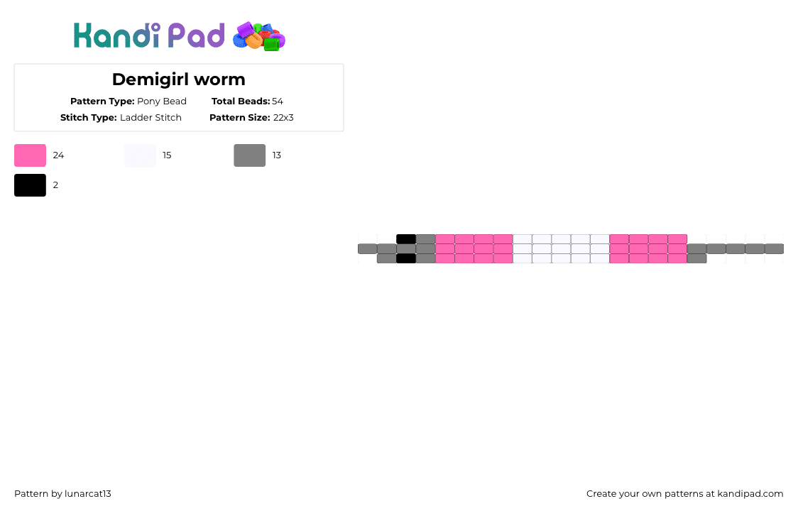 Demigirl worm - Pony Bead Pattern by lunarcat13 on Kandi Pad - gray,pink,demigirl,lgbtq,lgbt,wormsss,demi