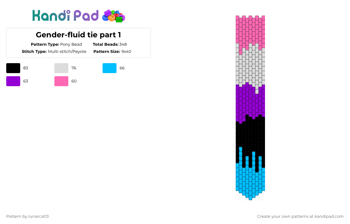 Gender-fluid tie part 1 - Pony Bead Pattern by lunarcat13 on Kandi Pad - genderfluid,lgbtq,pride,tieees,slay