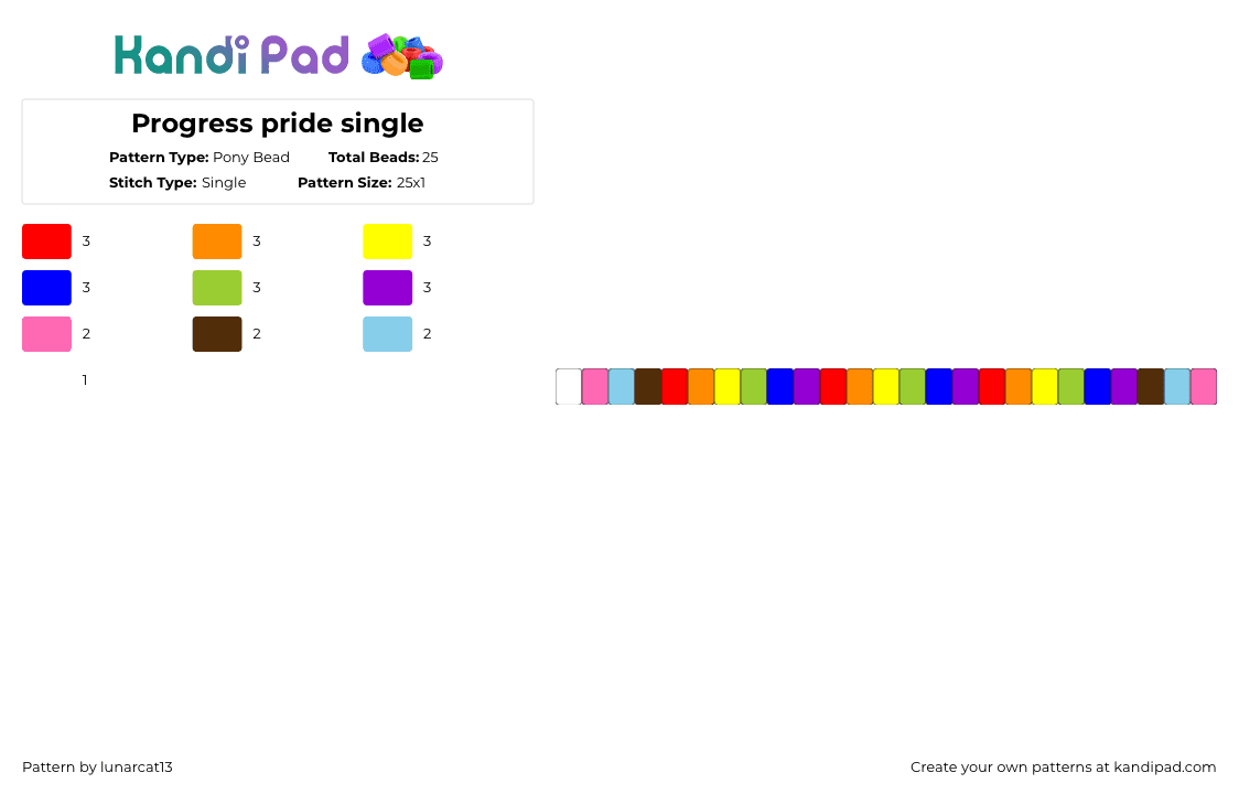 Progress pride single - Pony Bead Pattern by lunarcat13 on Kandi Pad - orange,purple,colorful,pride,lgbtq,singles,human rights,progress pride