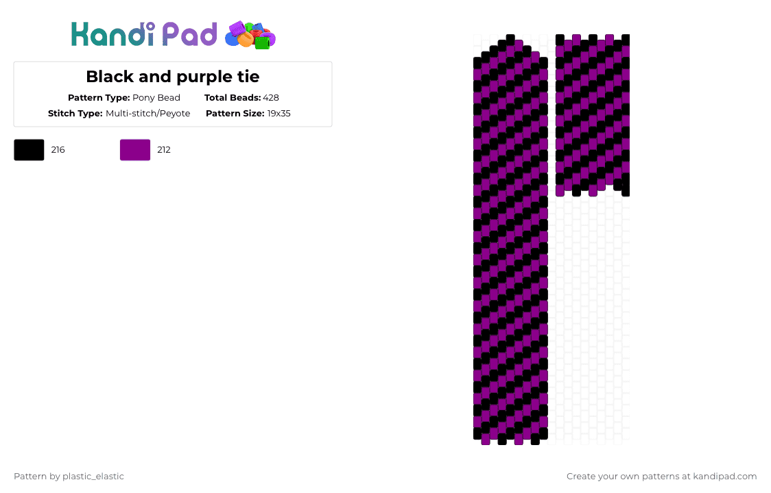 Black and purple tie - Pony Bead Pattern by deleted_user_146717 on Kandi Pad - black,pink