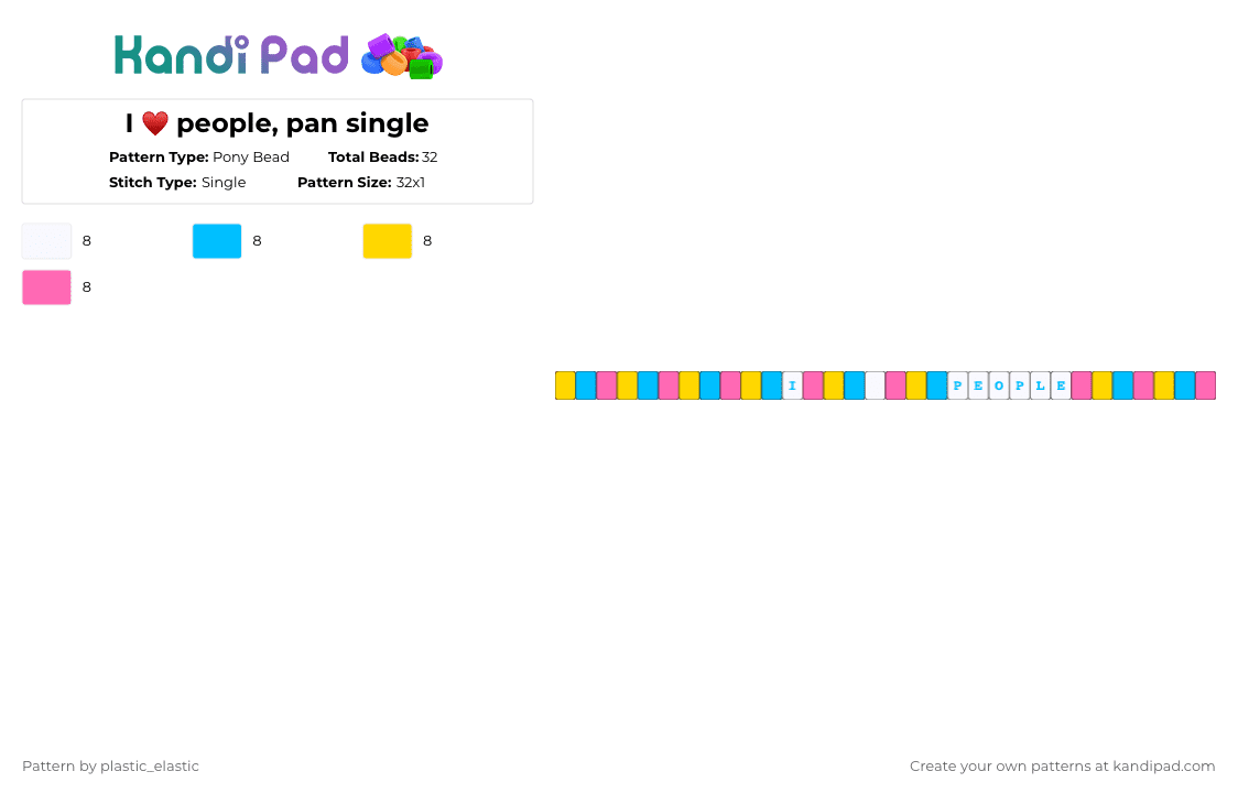 I ♥️ people, pan single - Pony Bead Pattern by deleted_user_146717 on Kandi Pad - light blue,yellow,pink