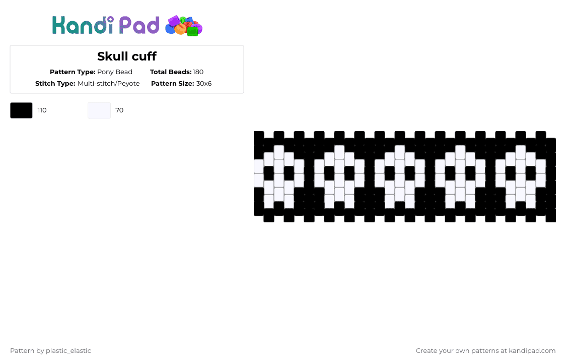 Skull cuff - Pony Bead Pattern by deleted_user_146717 on Kandi Pad - white,black