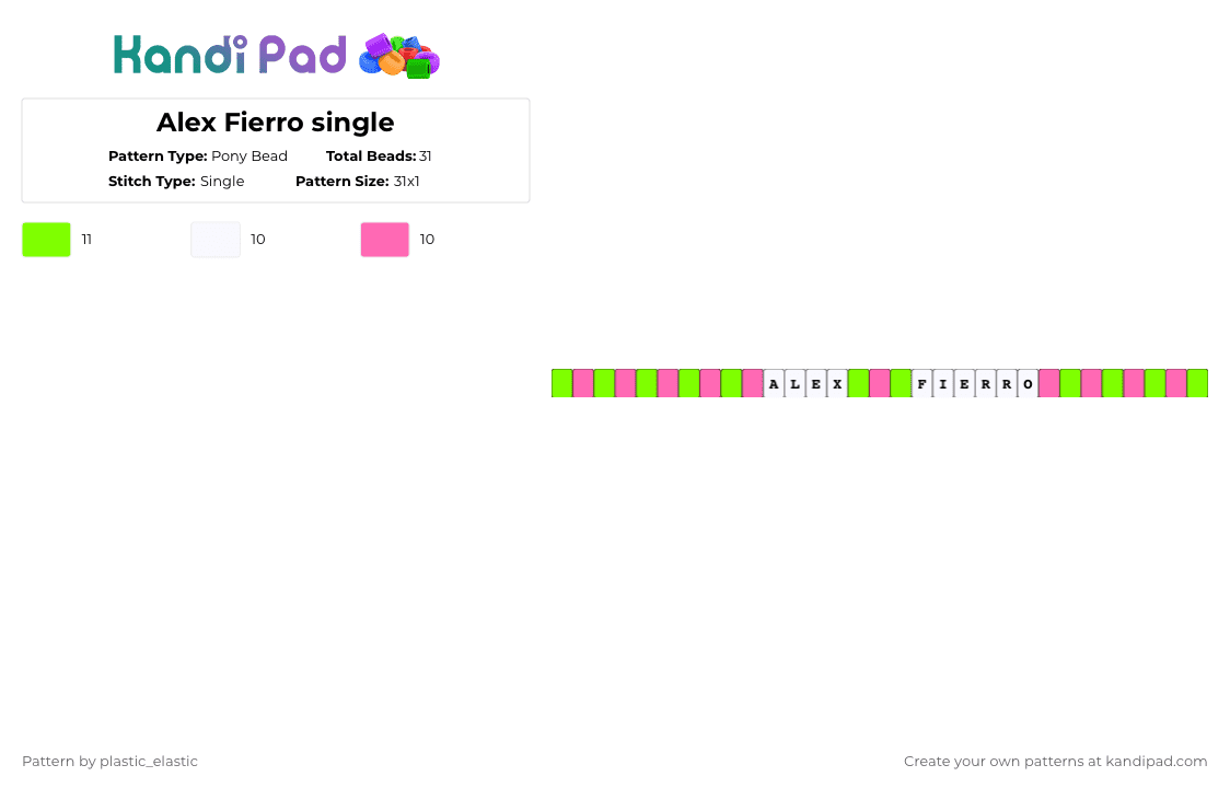 Alex Fierro single - Pony Bead Pattern by deleted_user_146717 on Kandi Pad - green, magnuschase, pink, pjo