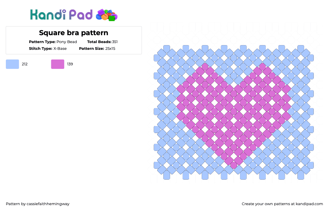 Square bra pattern - Pony Bead Pattern by cassiefaithhemingway on Kandi Pad - pink,light blue