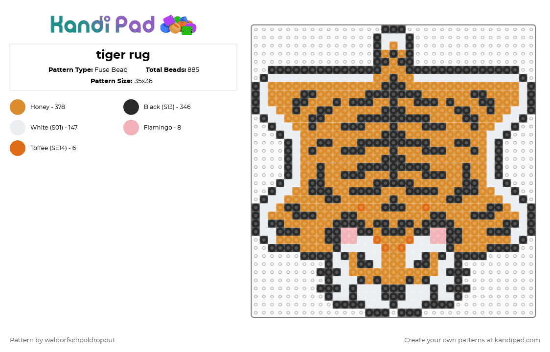 tiger rug - Fuse Bead Pattern by waldorfschooldropout on Kandi Pad - orange
