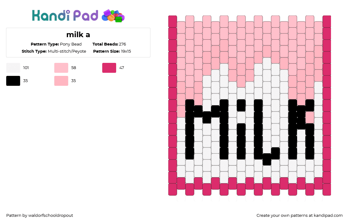 milk a - Pony Bead Pattern by waldorfschooldropout on Kandi Pad - pink,white