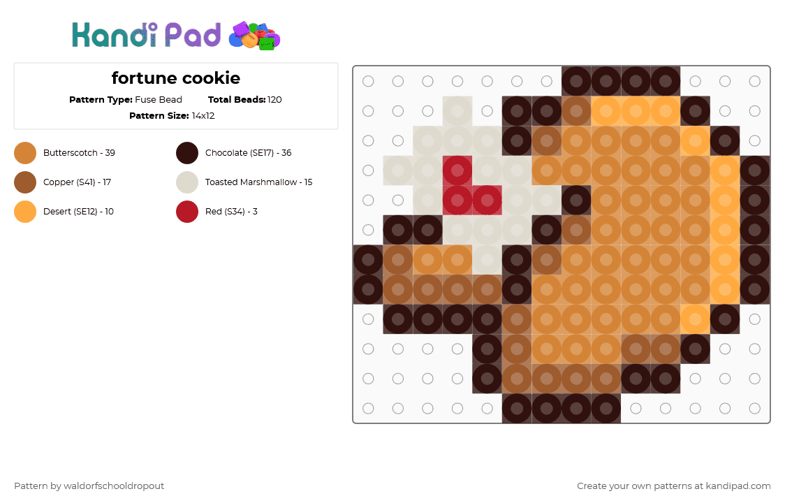 fortune cookie - Fuse Bead Pattern by waldorfschooldropout on Kandi Pad - fortune cookie,food,dessert,snack,brown,orange