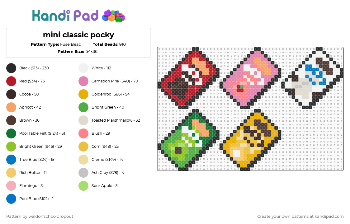 mini classic pocky - Fuse Bead Pattern by waldorfschooldropout on Kandi Pad - orange,green,colorful