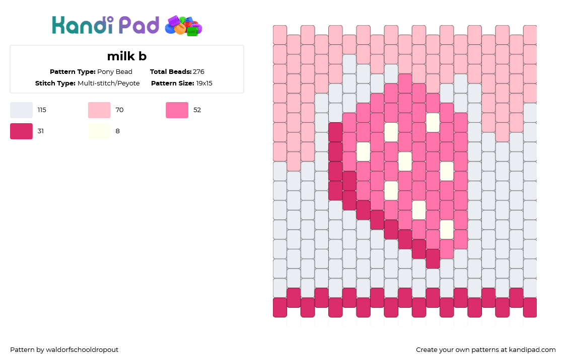 milk b - Pony Bead Pattern by waldorfschooldropout on Kandi Pad - pink,white