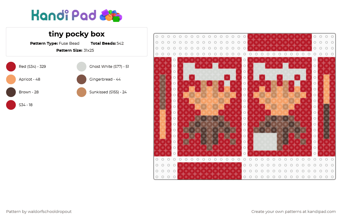 tiny pocky box - Fuse Bead Pattern by waldorfschooldropout on Kandi Pad - red