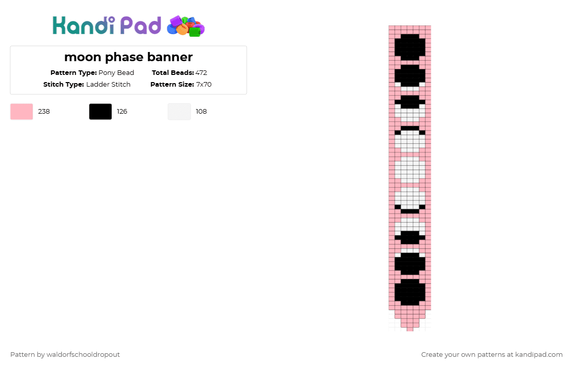 moon phase banner - Pony Bead Pattern by waldorfschooldropout on Kandi Pad - pink,white