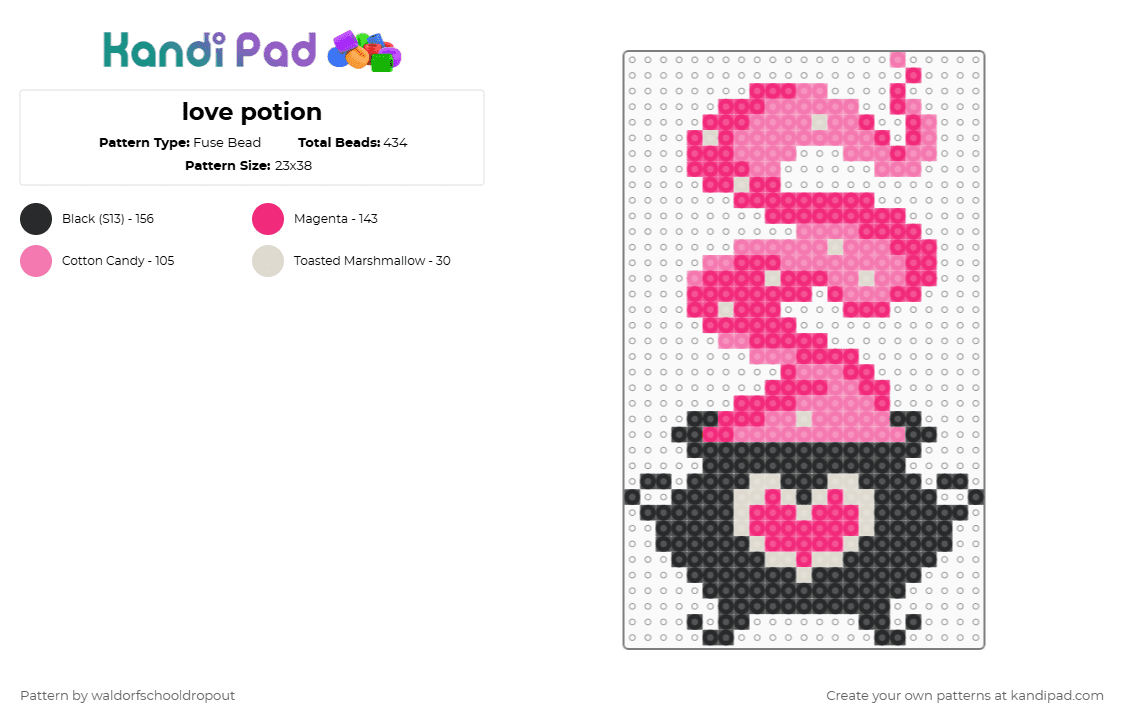 love potion - Fuse Bead Pattern by waldorfschooldropout on Kandi Pad - cauldron,potion,love,witch,smoke,brew,heart,pink