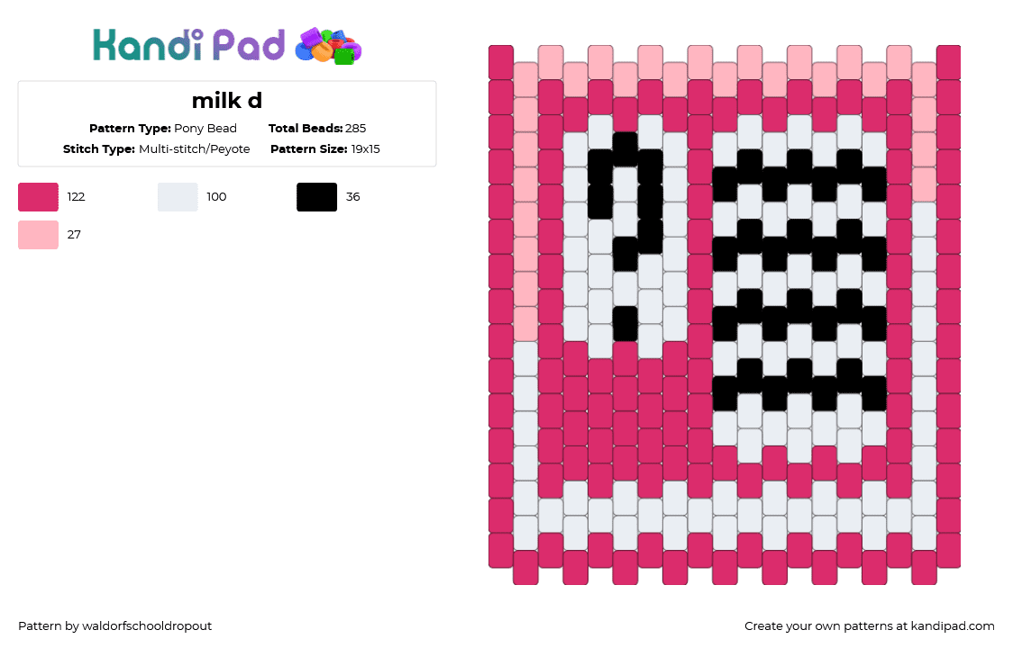 milk d - Pony Bead Pattern by waldorfschooldropout on Kandi Pad - pink,white