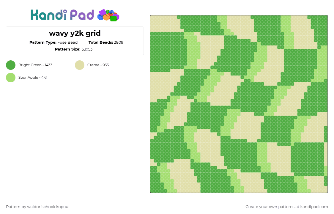 wavy y2k grid - Fuse Bead Pattern by waldorfschooldropout on Kandi Pad - green,yellow