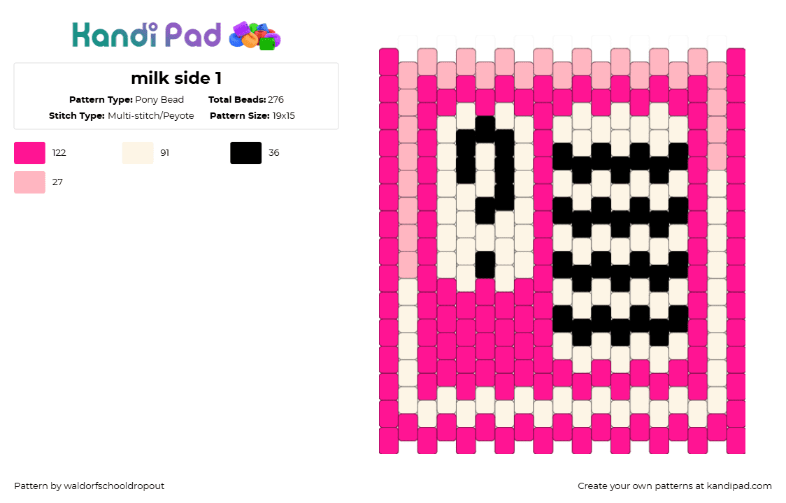 milk side 1 - Pony Bead Pattern by waldorfschooldropout on Kandi Pad - pink,white