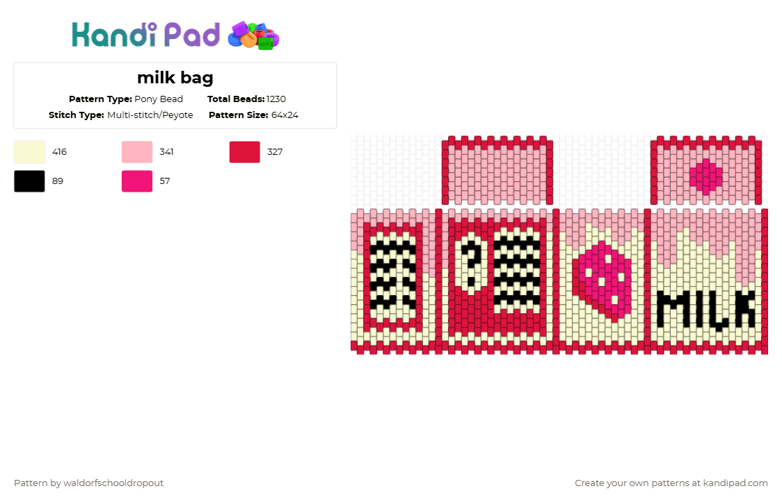 milk bag - Pony Bead Pattern by waldorfschooldropout on Kandi Pad - red,pink