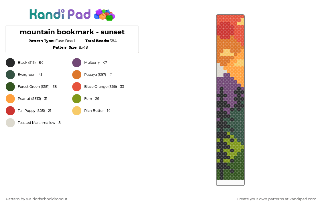 mountain bookmark - sunset - Fuse Bead Pattern by waldorfschooldropout on Kandi Pad - gold,pink,orange,colorful