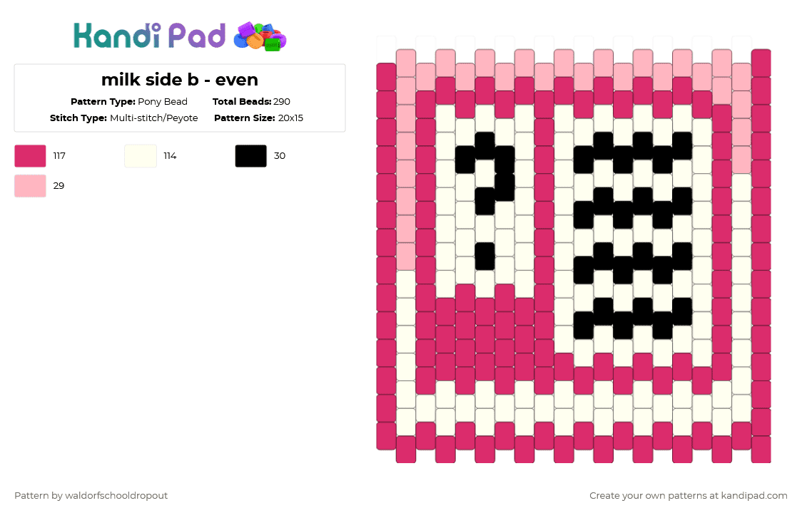 milk side b - even - Pony Bead Pattern by waldorfschooldropout on Kandi Pad - white,pink