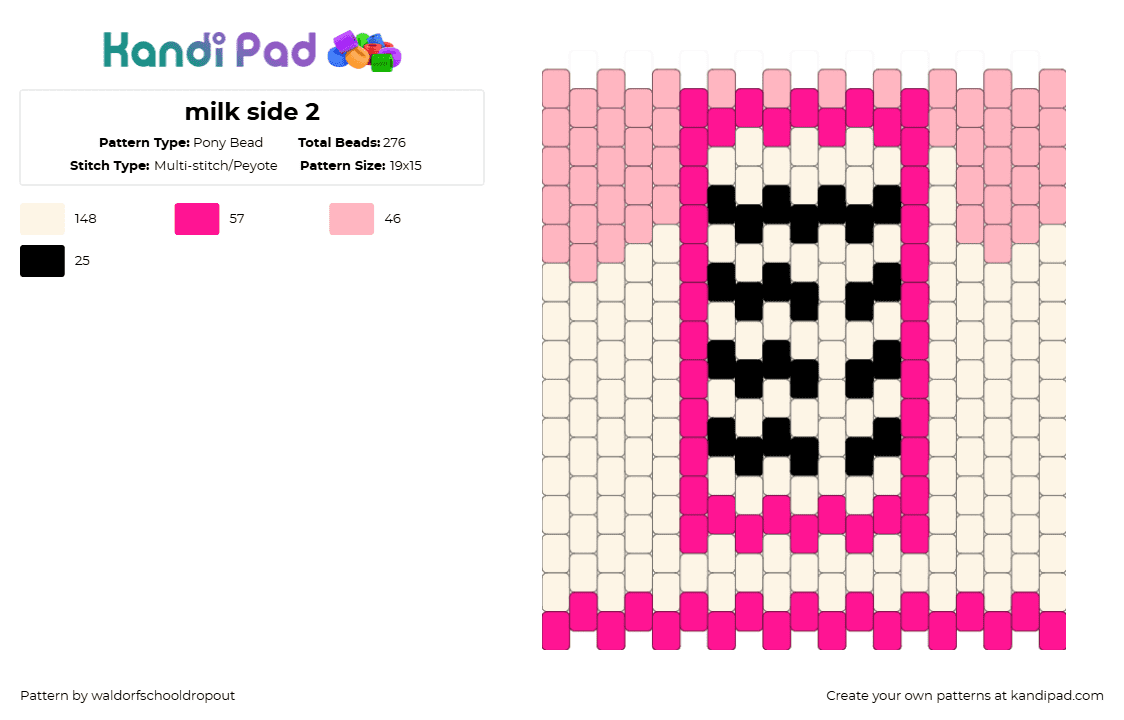 milk side 2 - Pony Bead Pattern by waldorfschooldropout on Kandi Pad - pink,white