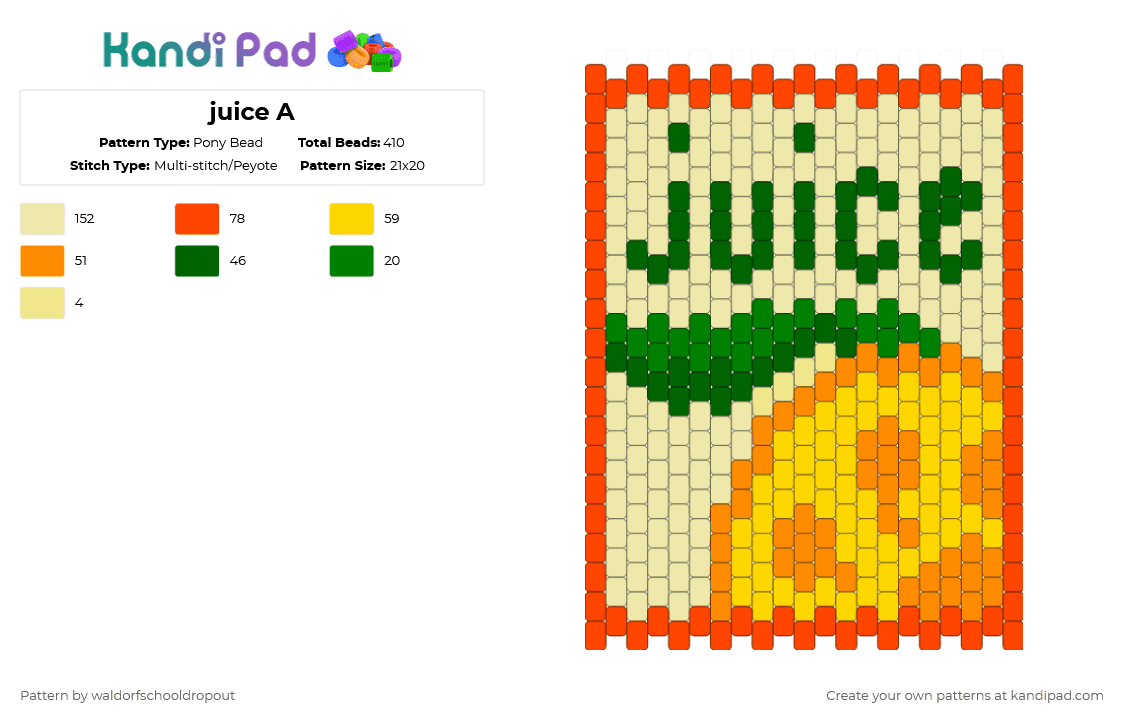 juice A - Pony Bead Pattern by waldorfschooldropout on Kandi Pad - juice,orange,bag,panel,yellow,drink,food