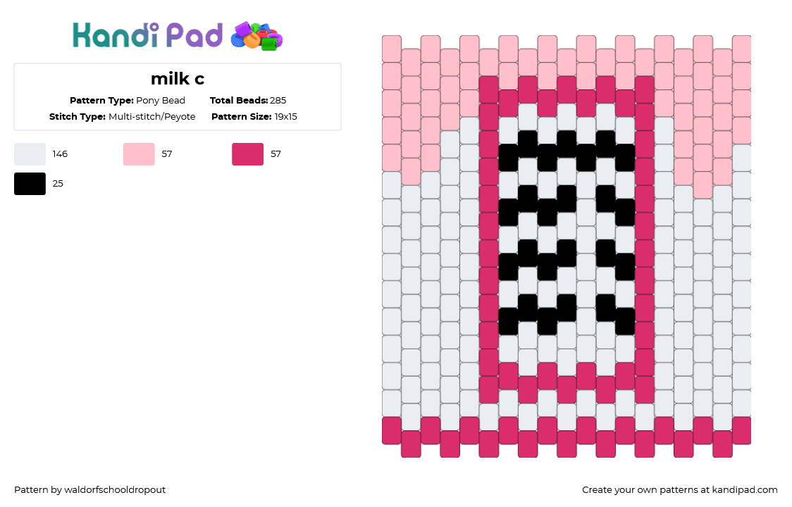 milk c - Pony Bead Pattern by waldorfschooldropout on Kandi Pad - pink,white