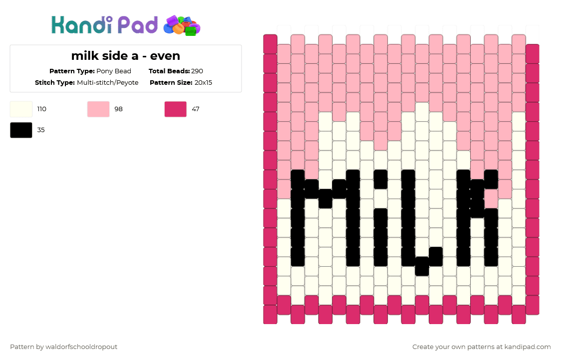 milk side a - even - Pony Bead Pattern by waldorfschooldropout on Kandi Pad - pink,white