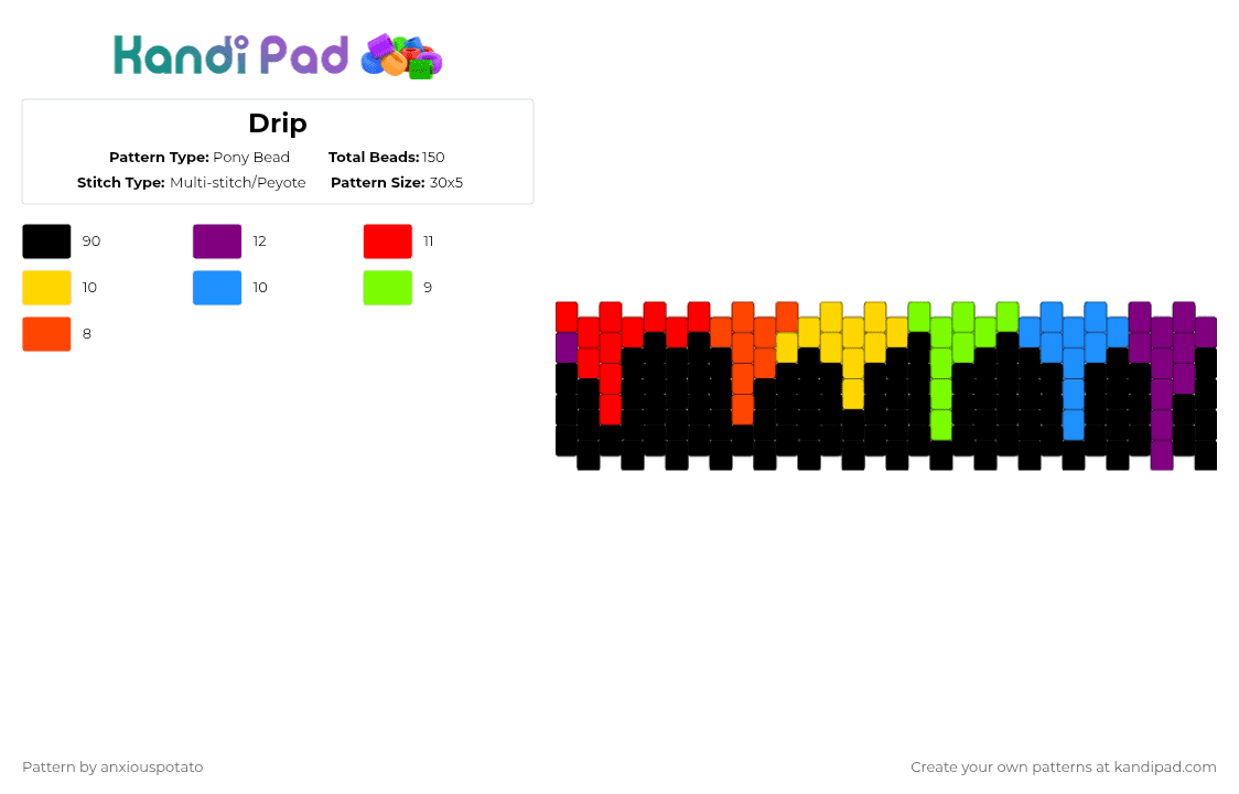 Drip - Pony Bead Pattern by anxiouspotato on Kandi Pad - black,pink,red