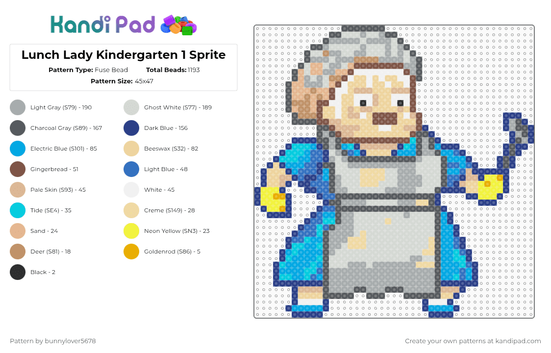Lunch Lady Kindergarten 1 Sprite - Fuse Bead Pattern by bunnylover5678 on Kandi Pad - beige,blue,gray,lunch lady,kindergarten,kindergarten 1,lunch,indie game,protagonist,main character,goat