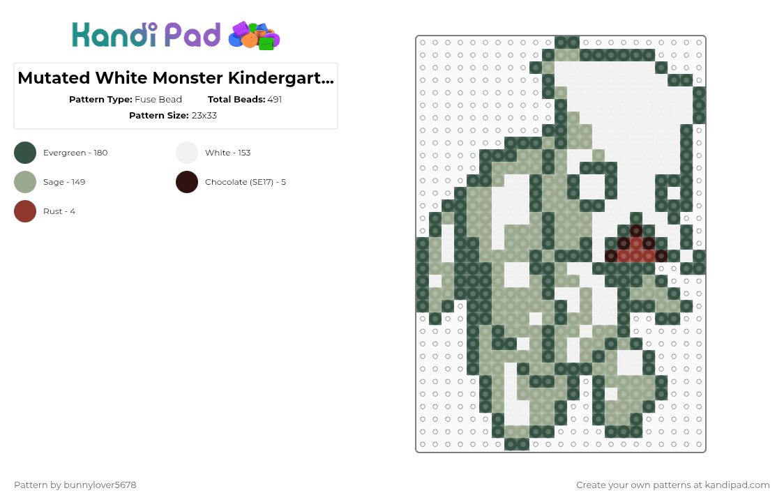 Mutated White Monster Kindergarten 1 Sprite - Fuse Bead Pattern by bunnylover5678 on Kandi Pad - gray,kindergarten,kindergarten 1,kindergarten 2,kindergarten 3,white monster,monster,principal,jerome