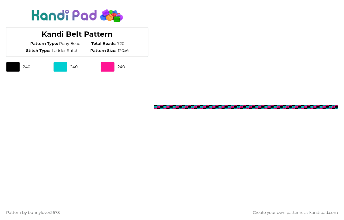 Kandi Belt Pattern - Pony Bead Pattern by bunnylover5678 on Kandi Pad - light blue,pink,belt,scene,blue,black,emo,rawr xd,square stitch