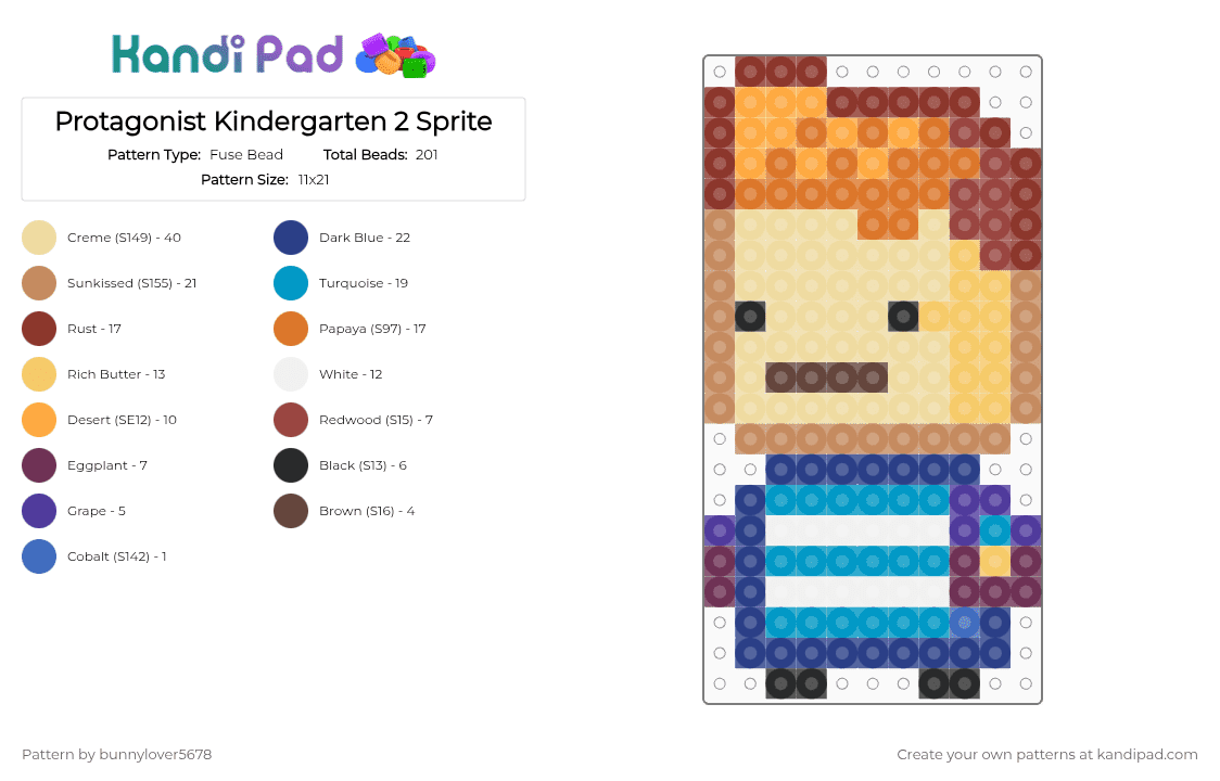 Protagonist Kindergarten 2 Sprite - Fuse Bead Pattern by bunnylover5678 on Kandi Pad - beige,red,blue,colorful,kindergarten,kindergarten 2,protagonist,nugget,kindergarten 1,kindergarten series,indie game,player character