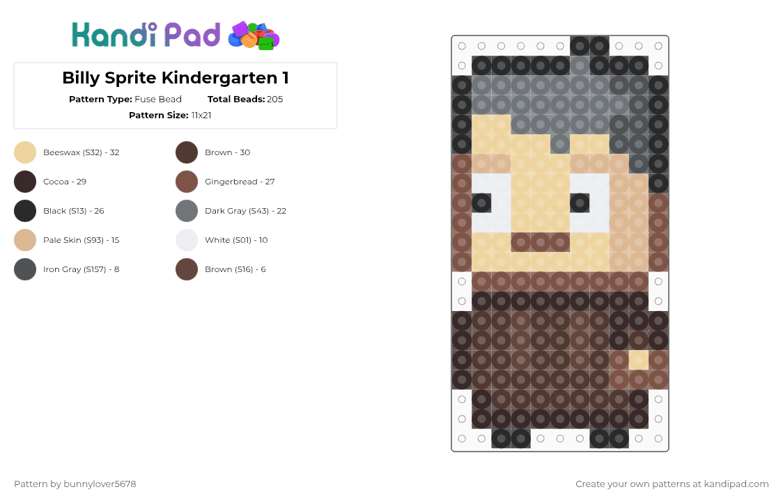 Billy Kindergarten 1 Sprite - Fuse Bead Pattern by bunnylover5678 on Kandi Pad - beige,brown,billy,lily,kindergarten,kindergarten 1,kindergarten 2,kindergarten 3,principal,mutated