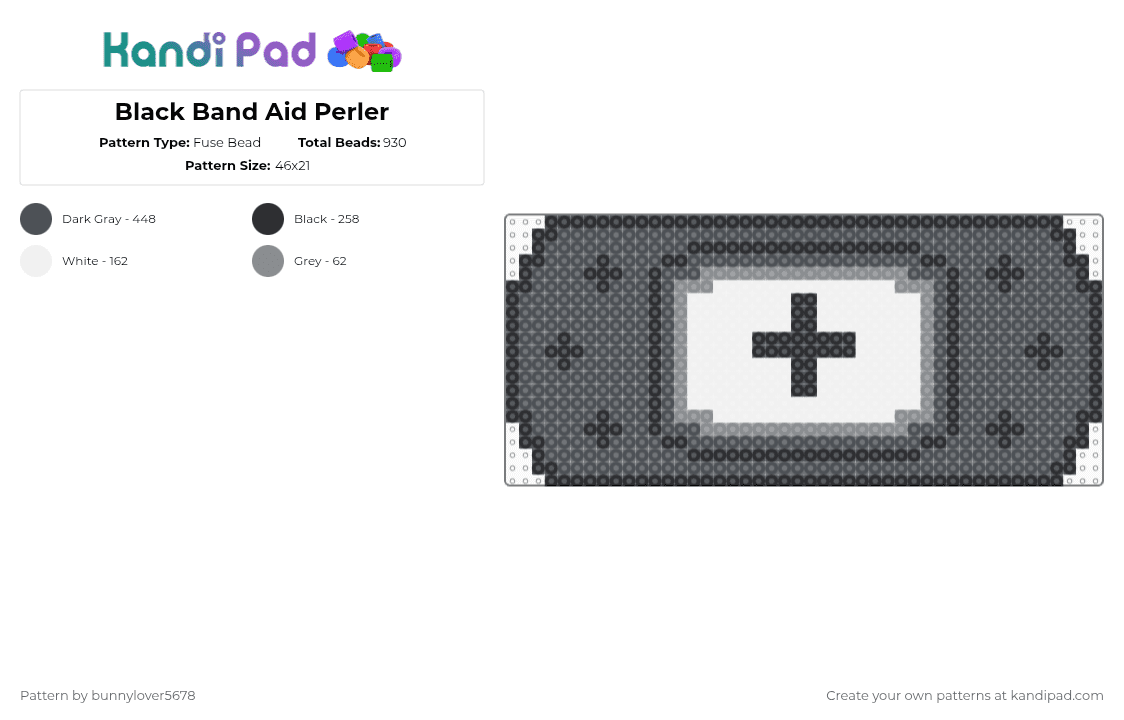 Black Band Aid Perler - Fuse Bead Pattern by bunnylover5678 on Kandi Pad - accessory, band aid, bandaid, big perler, gray, medical, melt beads, necklace, perler