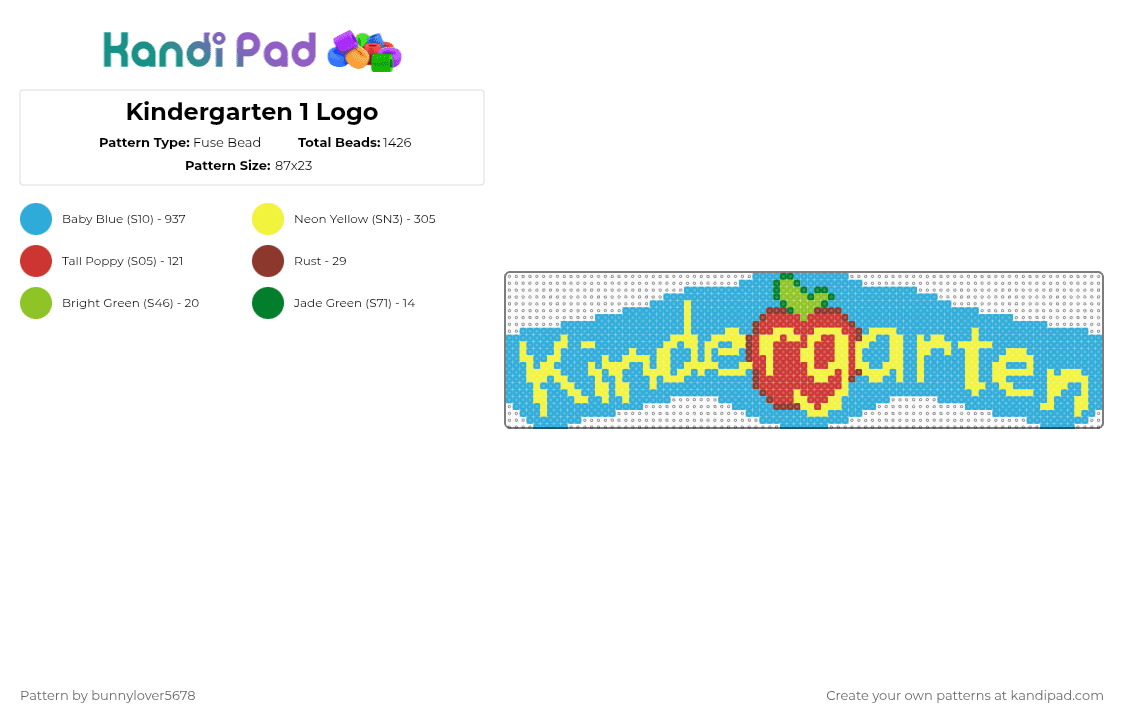 Kindergarten 1 Logo - Fuse Bead Pattern by bunnylover5678 on Kandi Pad - light blue,kindergarten,kindergarten 1,kindergarten 2,kindergarten 3,kindergarten series,logo,indie game,game logo