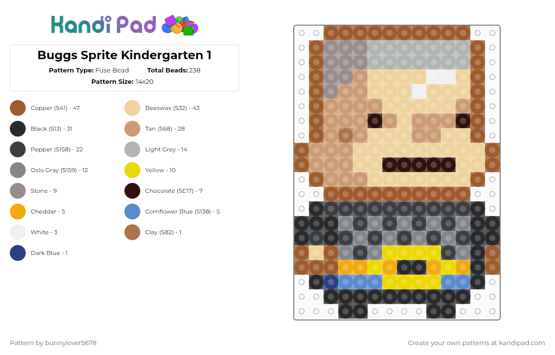 Buggs Kindergarten 1 Sprite - Fuse Bead Pattern by bunnylover5678 on Kandi Pad - tan,beige,buggs,kindergarten,kindergarten 1,nugget,indie game,applegate,bully,monty