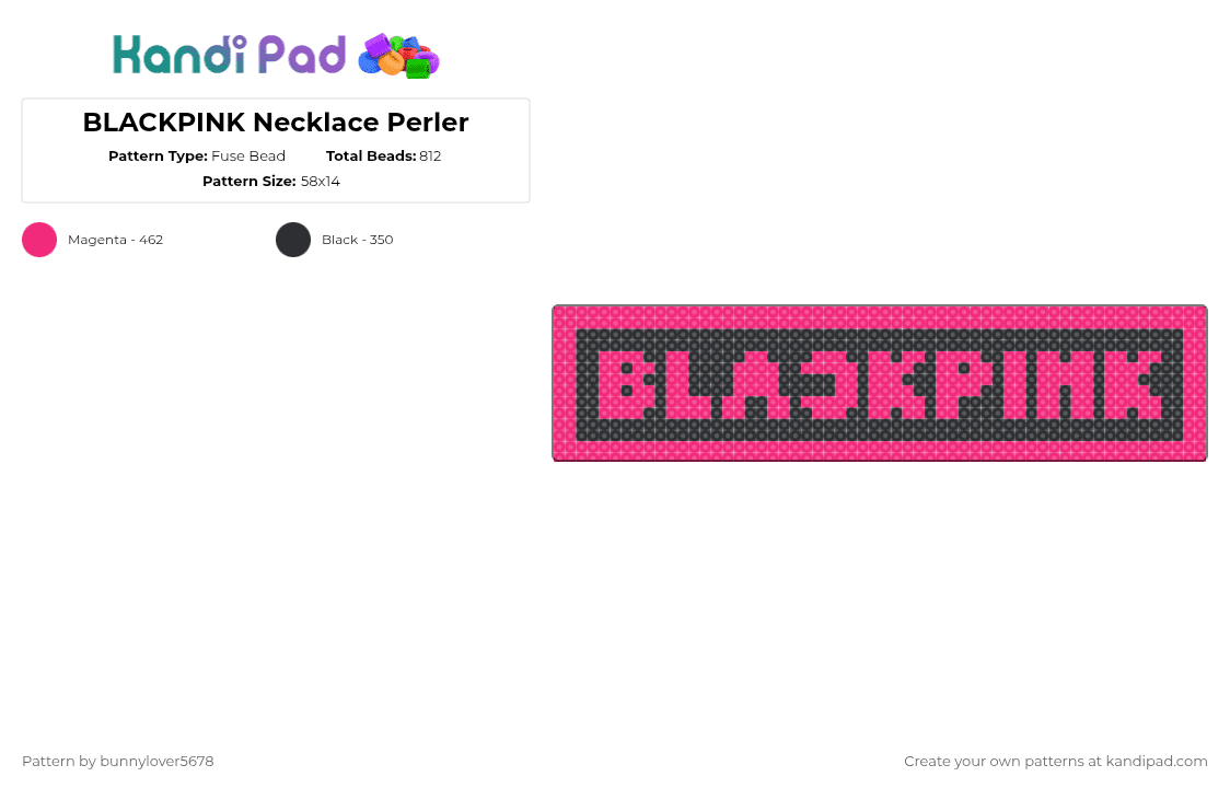 BLACKPINK Necklace Perler - Fuse Bead Pattern by bunnylover5678 on Kandi Pad - pink,black,blackpink,black pink,k pop,music,logo,necklace