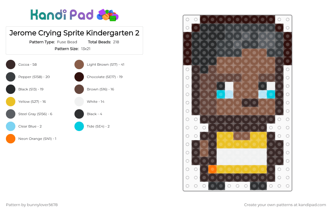 Jerome Crying Sprite Kindergarten 2 - Fuse Bead Pattern by bunnylover5678 on Kandi Pad - brown,tan