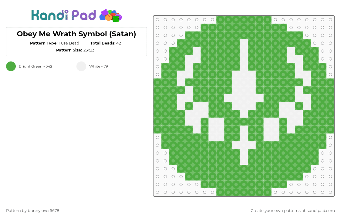 Obey Me Wrath Symbol (Satan) - Fuse Bead Pattern by bunnylover5678 on Kandi Pad - green,obey me,obey me nightbringer,omnb,satan,wrath,dating sim