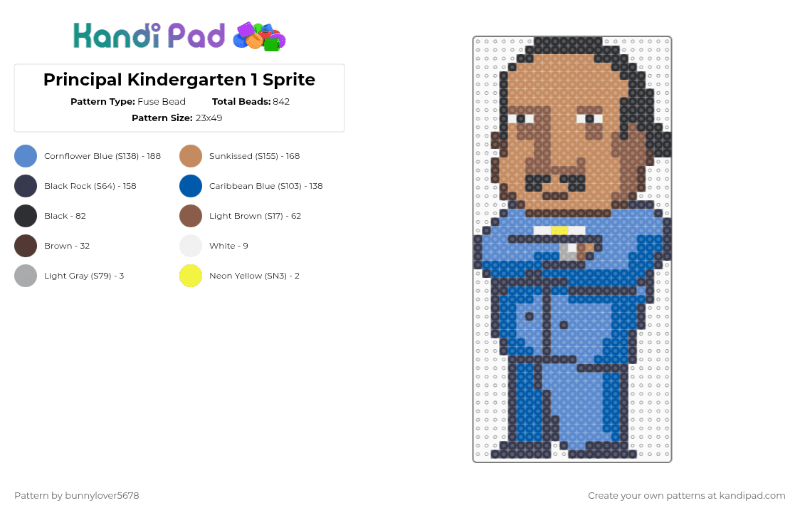 Principal Kindergarten 1 Sprite - Fuse Bead Pattern by bunnylover5678 on Kandi Pad - tan,purple,blue,principal,kindergarten 1,kindergarten,jerome,principal kindergarten,indie game,game sprite,game