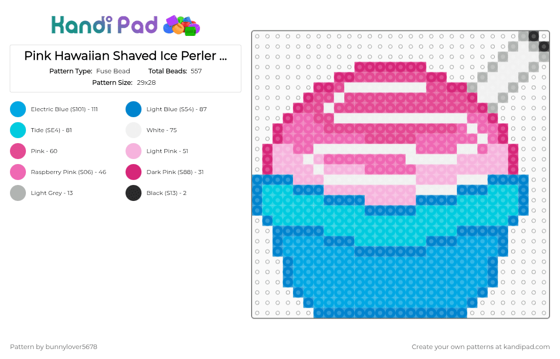 Cherry Hawaiian Shaved Ice Perler Pattern - Fuse Bead Pattern by bunnylover5678 on Kandi Pad - pink,light blue,cherry,hawaiian ice,slushie,summer,treat,food,ice