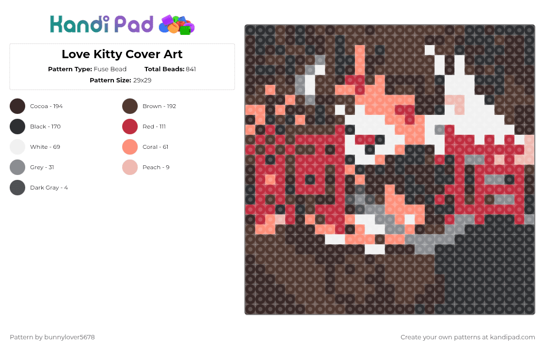 Love Kitty Cover Art - Fuse Bead Pattern by bunnylover5678 on Kandi Pad - brown,song,song cover art,cover art,music,jpop