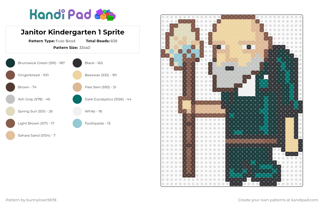 Janitor Kindergarten 1 Sprite - Fuse Bead Pattern by bunnylover5678 on Kandi Pad - beige,tan,janitor,kindergarten,kindergarten 1,kindergarten 2,kindergarten 3,indie game,linda