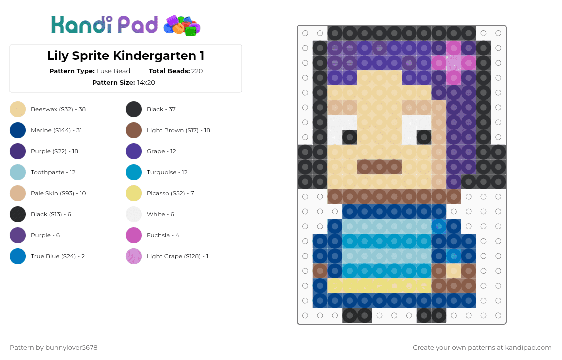 Lily Kindergarten 1 Sprite - Fuse Bead Pattern by bunnylover5678 on Kandi Pad - beige,purple,blue,light blue,lily,billy,kindergarten,kindergarten 1,kindergarten 2,kindergarten 3,applegate,buggs