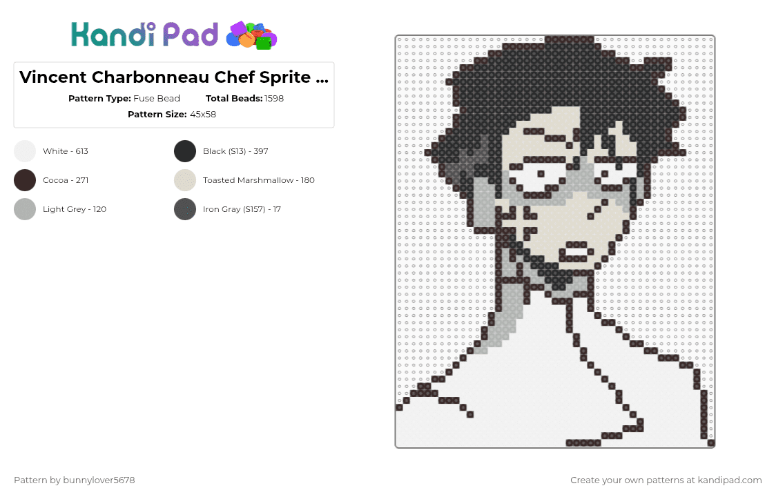 Vincent Charbonneau Chef Sprite 12 (Dead Plate) - Fuse Bead Pattern by bunnylover5678 on Kandi Pad - white,brown,beige,vincent,vincent charbonneau,dead plate,france,studio investigrave,chef,cannibalism