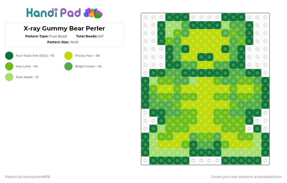 X-ray Gummy Bear Perler - Fuse Bead Pattern by bunnylover5678 on Kandi Pad - green,perler,gummy bear,xray,necklace,lime,gummy,perler melt